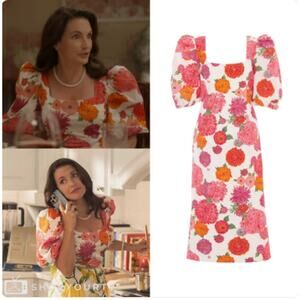 La Double J Sizzler Floral Cotton Twill Midi Dress Stretch Pink Size Small